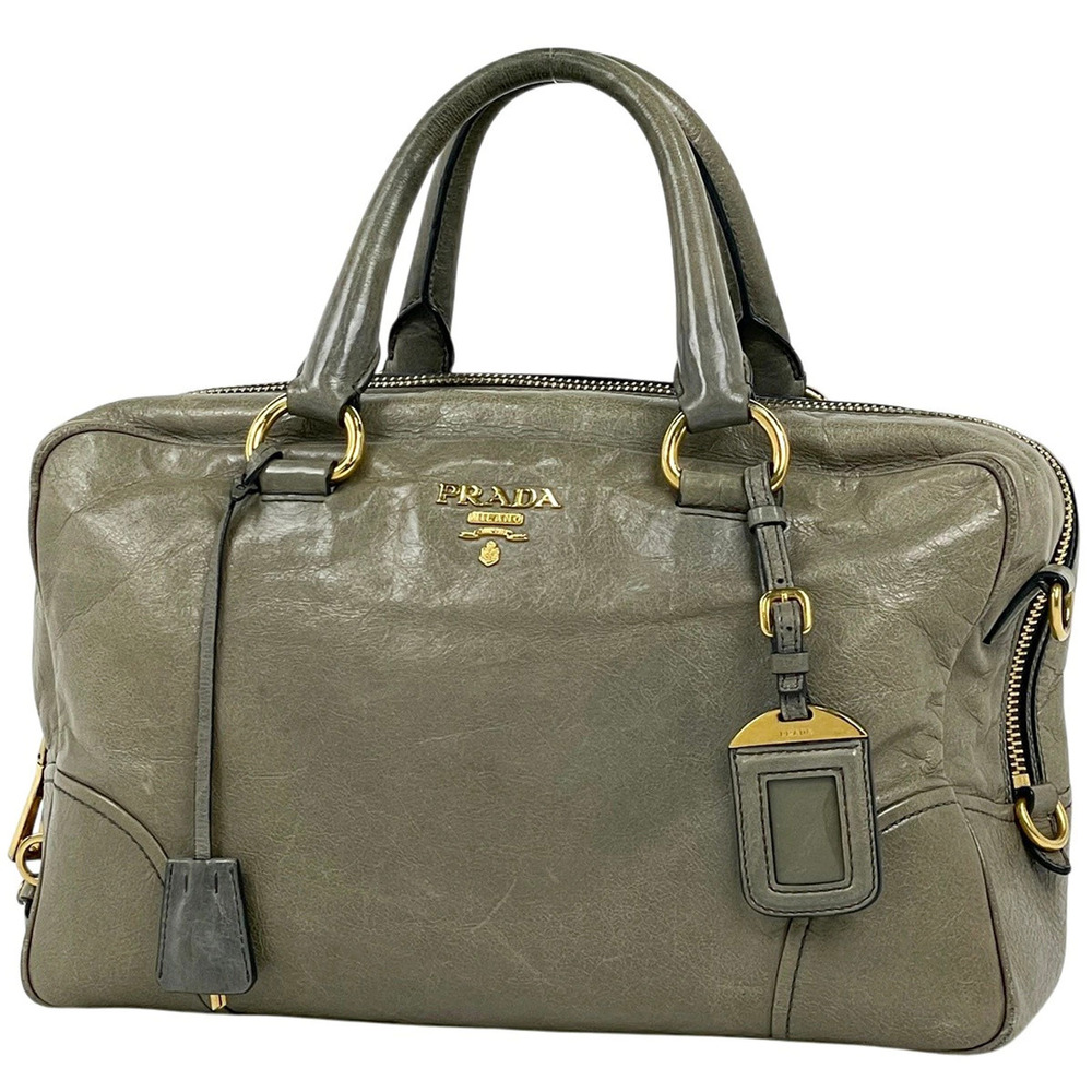 Prada Vitello Shine Bauletto Satchel polished rolled leather Green